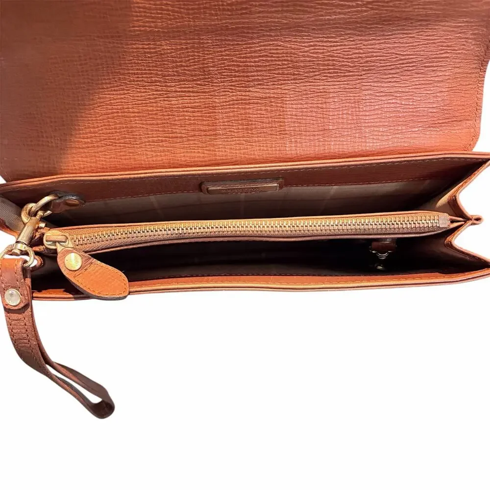 Vintage Burberry Brown Leather Clutch-Style Briefcase – Push Lock w/ Key
